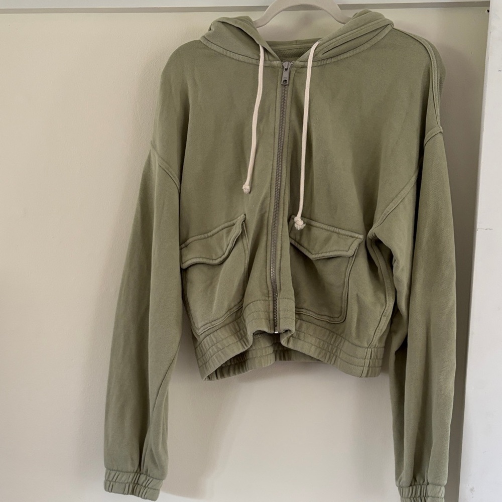 aerie green zip up hoodie sweatshirt